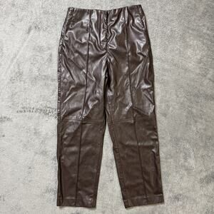H&M Vegan Leather Pants Womens 10 Stretch Waist Chocolate Brown Straight Leg